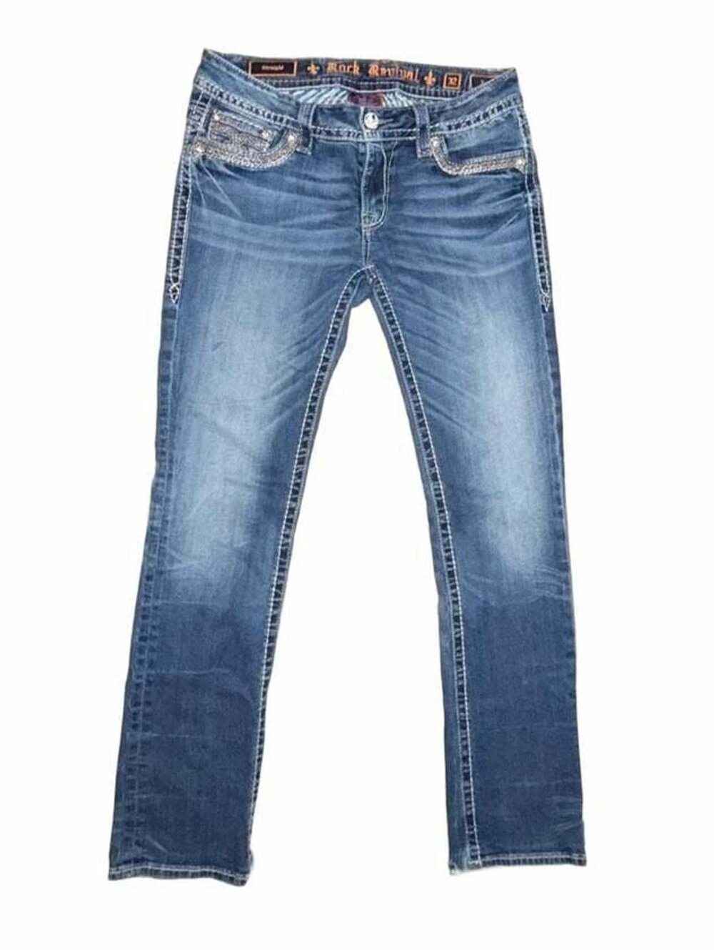 Y2K Rock Revival Straight Leg Jeans Blue Denim Size 32